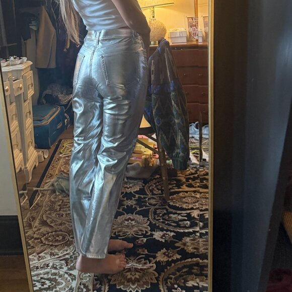Gap Silver Metallic Cheeky High Rise Straight Pants - Picture 3 of 5